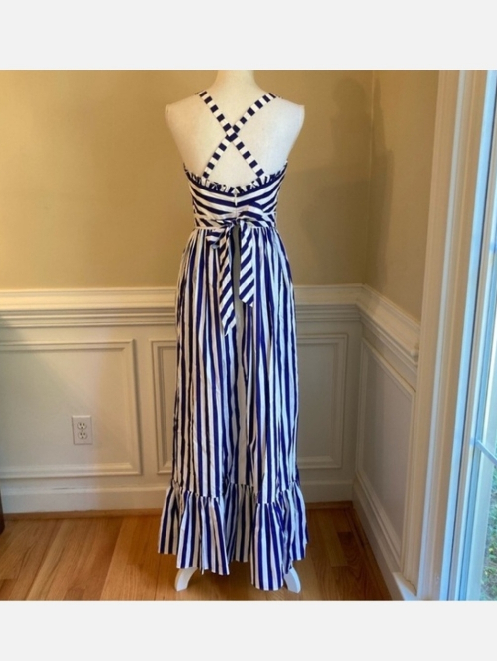 J CREW Blue White Cabana Stripe Ruffle Maxi Dress NWT - Picture 4 of 9